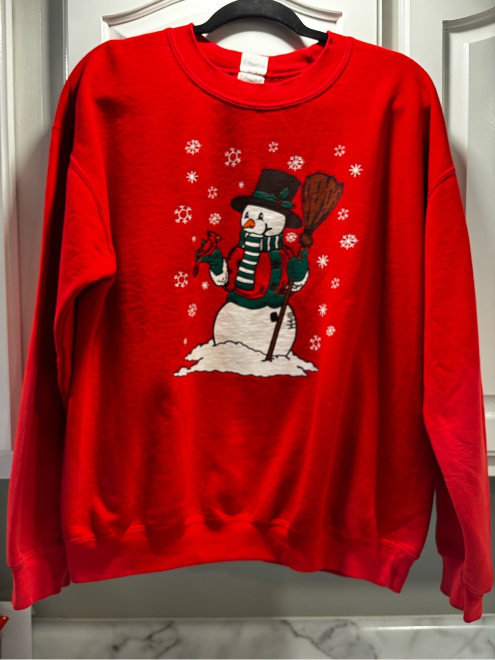 Ugly Christmas Sweatshirt Alert!Vintage Red Snowman Crewneck Sweatshirt